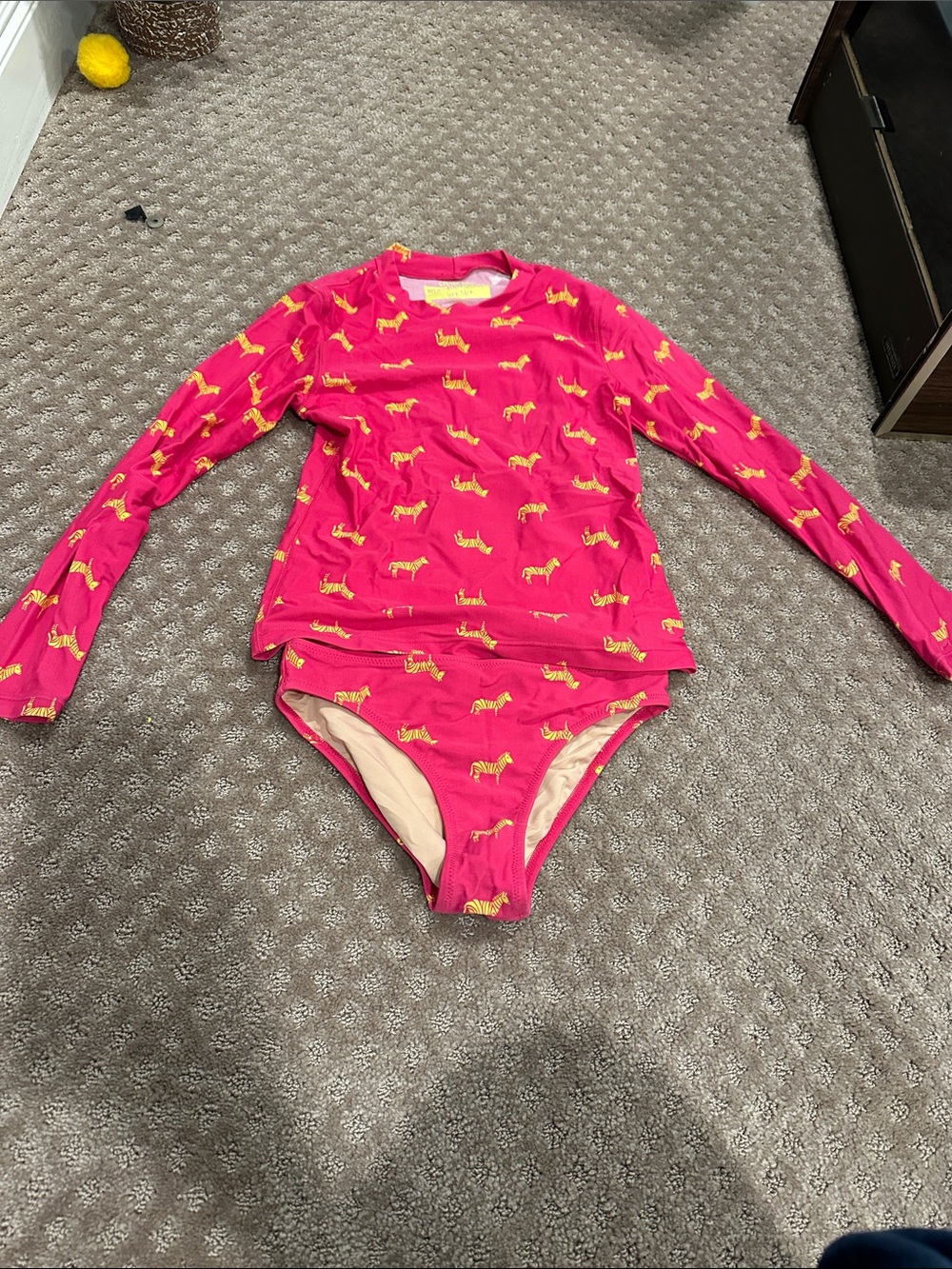 Crewcuts Girls' Hot Pink Rashguard Set with Yellow Animal Print